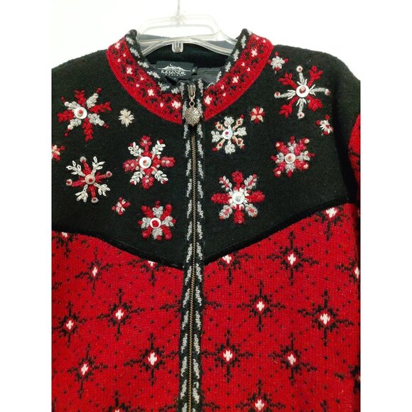 Icelandic Design Full Zip Wool Sweater Jacket Lined Red & Black XL - Picture 2 of 10